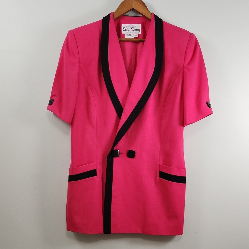 Vintage Oleg Cassini Hot Pink 80s Power Blazer Barbiecore